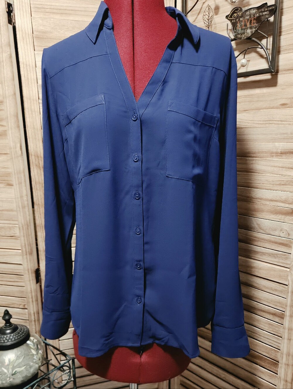NWT Express M Blue Convertible Sleeve Shirt